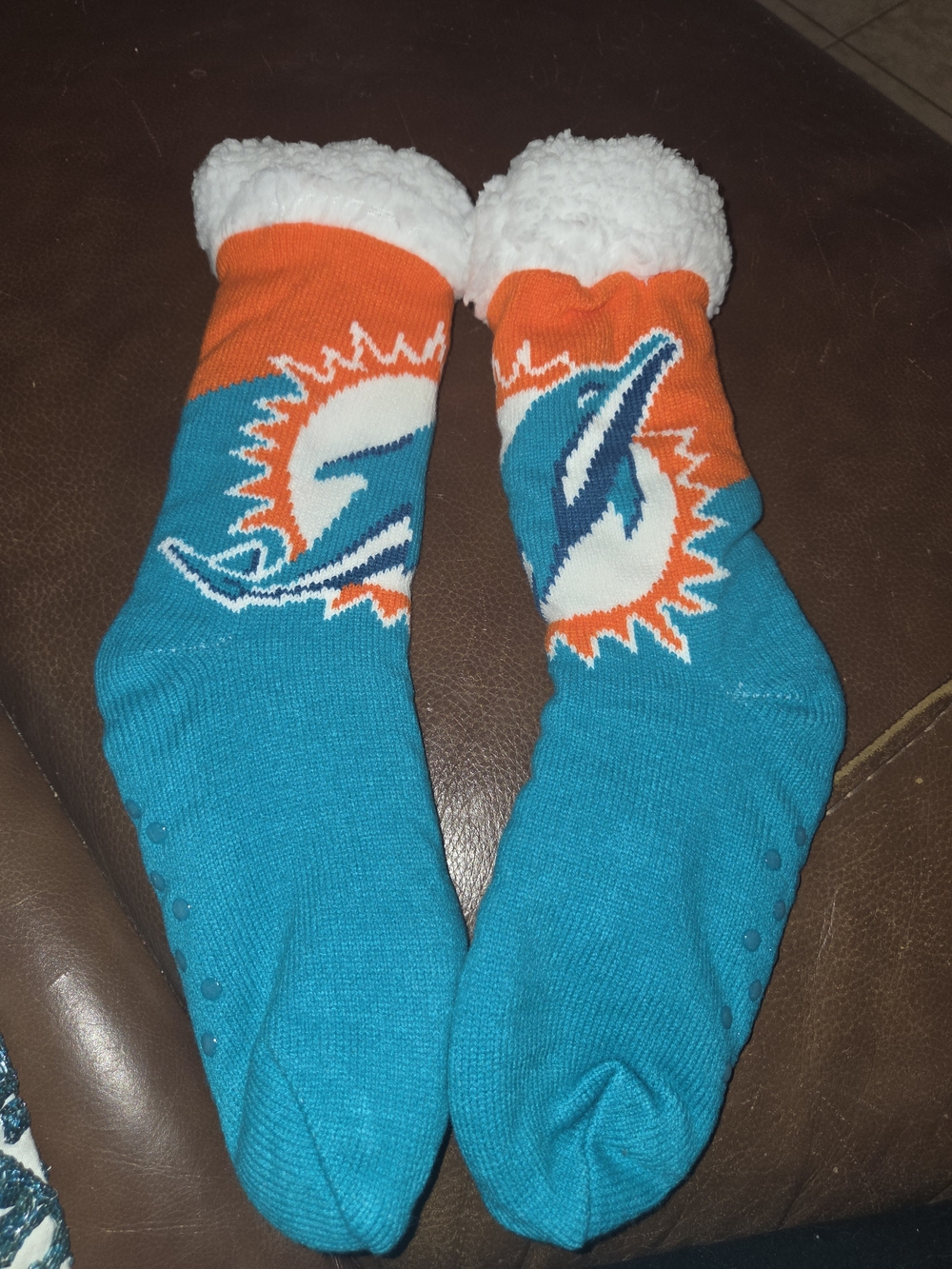 NWOT Miami Dolphins Plush-Lined Team Socks - Teal & Orange